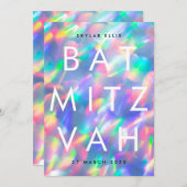 BAT MITZVAH Iridescent Ultra Modern QR CODE RSVP Kaart (Voorkant / Achterkant)