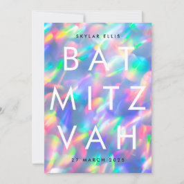 BAT MITZVAH Iridescent Ultra Modern QR CODE RSVP Kaart