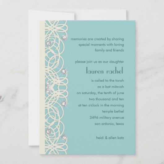 Bat Mitzvah Ivory Lace en Crystals Kaart (Voorkant)