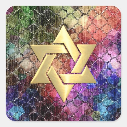Bat Mitzvah Jewel Tones Shimmery Abstract Pattern Vierkante Sticker (Voorkant)