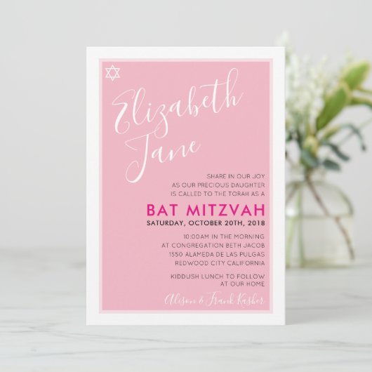 BAT MITZVAH joodse ster stijlvolle tween roze uitn Kaart (Staand voorkant)