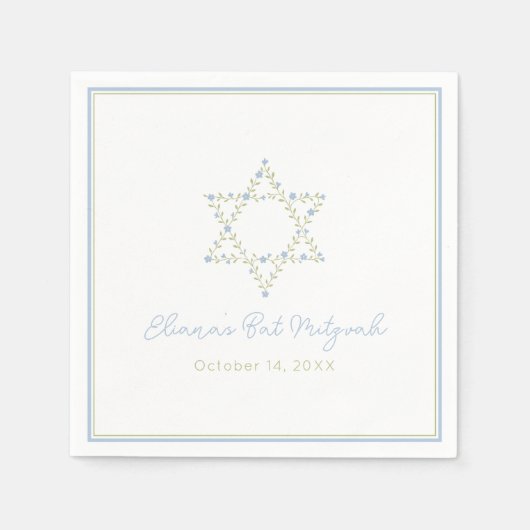 Bat Mitzvah Joodse Ster van David Elegant Bloemen Servet (Voorkant)
