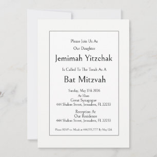 Bat Mitzvah Joodse uitnodiging, Minimalistische Mo Kaart