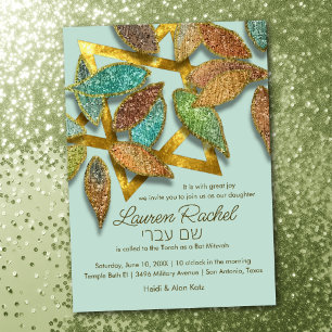 Bat Mitzvah Kleurrijke Glitterige Petals Aqua Brow Kaart