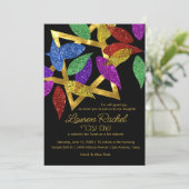 Bat Mitzvah Kleurrijke Petals over Star Kaart (Staand voorkant)