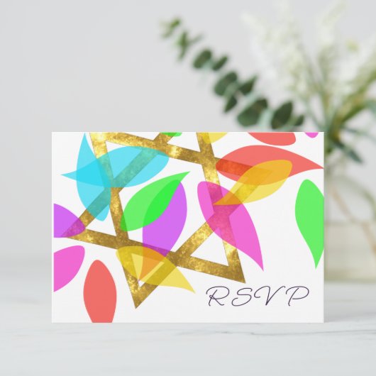 Bat Mitzvah Kleurrijke Petals over Star Kaart (Staand voorkant)