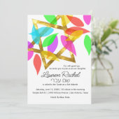 Bat Mitzvah Kleurrijke Petals over Star Kaart (Staand voorkant)