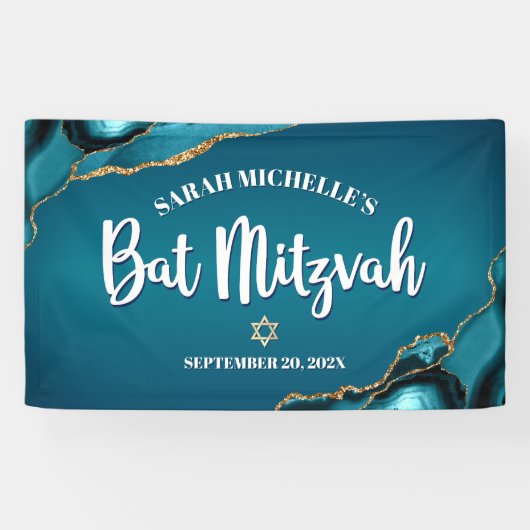 Bat Mitzvah Krachtig Agaat Goud Turquoise Ombre Sc Spandoek (Horizontaal)