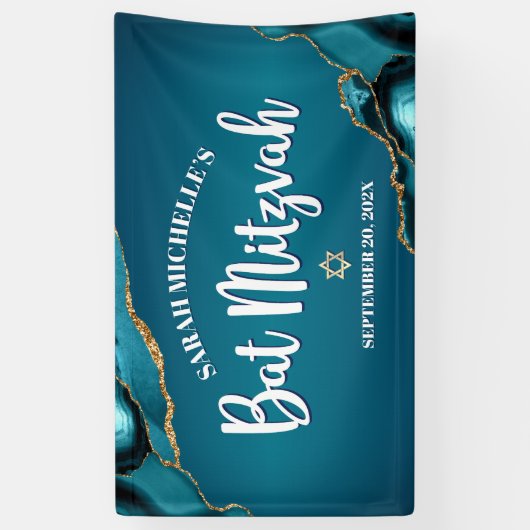 Bat Mitzvah Krachtig Agaat Goud Turquoise Ombre Sc Spandoek (Verticaal)