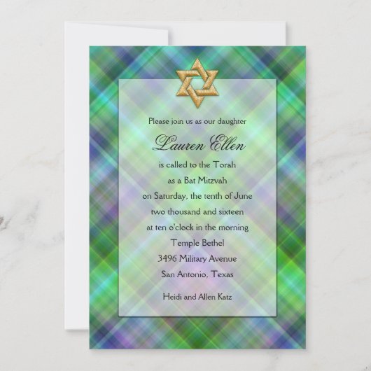 Bat Mitzvah Lagenlook Plaid Kaart (Voorkant)