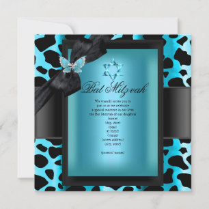 Bat Mitzvah Leopard Blauwgroen Blue Butterfly Kaart