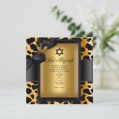 Bat Mitzvah Leopard Gold Black Butterfly Kaart (Staand voorkant)
