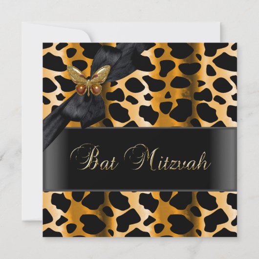 Bat Mitzvah Leopard Gold Black Butterfly Kaart (Achterkant)