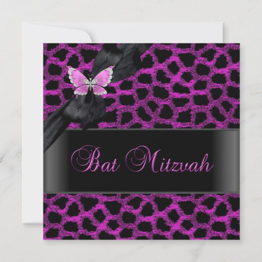 Bat Mitzvah Leopard Pink Butterfly Kaart (Achterkant)
