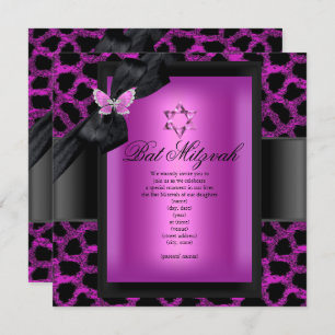 Bat Mitzvah Leopard Pink Butterfly Kaart