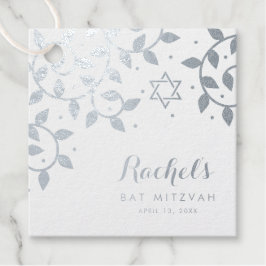Bat Mitzvah levensboom zilveren folie Bedankjes Labels