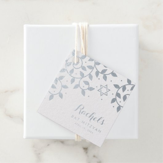 Bat Mitzvah  levensboom zilveren folie Bedankjes Labels (Met doos)