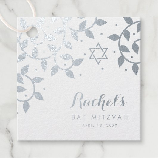 Bat Mitzvah  levensboom zilveren folie Bedankjes Labels (Voorkant)