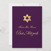Bat Mitzvah/lila/plum/goud/dij achtergrondkleur Kaart (Achterkant)