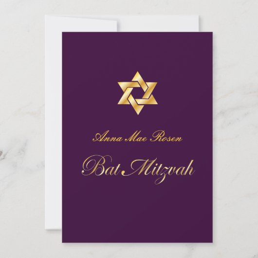 Bat Mitzvah/lila/plum/goud/dij achtergrondkleur Kaart (Achterkant)