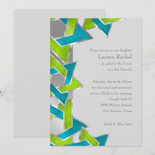 Bat Mitzvah Limoen Turquoise Star van David Any Co Kaart (Voorkant / Achterkant)