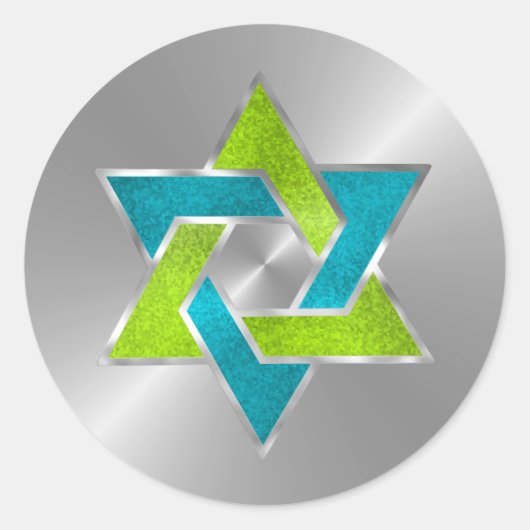 Bat Mitzvah Limoen Turquoise Star van David Silver Ronde Sticker (Voorkant)
