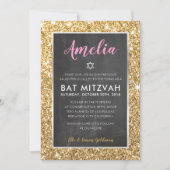 BAT MITZVAH luxe tween roze goud glitter invite Kaart (Voorkant)