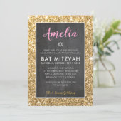 BAT MITZVAH luxe tween roze goud glitter invite Kaart (Staand voorkant)