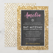 BAT MITZVAH luxe tween roze goud glitter invite Kaart (Voorkant / Achterkant)