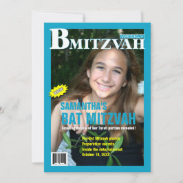 Bat Mitzvah Magazine - Blauwgroen uitnodiging