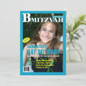 Bat Mitzvah Magazine - Blauwgroen uitnodiging (Staand voorkant)