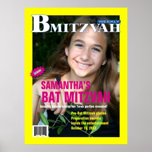 Bat Mitzvah Magazine Poster Geel Roze (Voorkant)