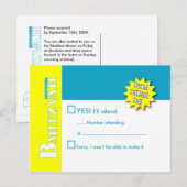 Bat Mitzvah Magazine RSVP Beantwoorden Kaart Blauw (Voorkant / Achterkant)