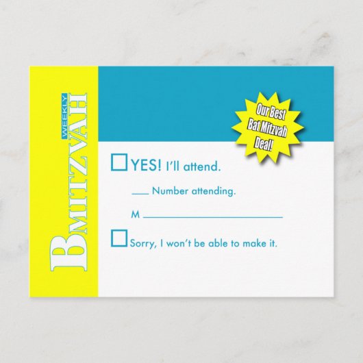 Bat Mitzvah Magazine RSVP Beantwoorden Kaart Blauw (Voorkant)