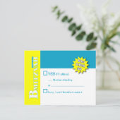 Bat Mitzvah Magazine RSVP Beantwoorden Kaart Blauw (Staand voorkant)