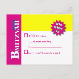 Bat Mitzvah Magazine RSVP Beantwoorden Kaart Geel
