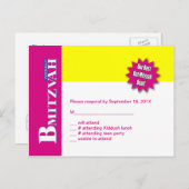 Bat Mitzvah Magazine RSVP Beantwoorden Kaart Geel (Voorkant / Achterkant)