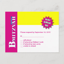 Bat Mitzvah Magazine RSVP Beantwoorden Kaart Geel 
