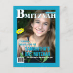 Bat Mitzvah Magazine sparen de Blauwgroen Datum Aankondigingskaart<br><div class="desc">Wat is de laatste buzz om de redactie te raken? Je dochter is Bat Mitzvah. Geef haar de omslag van het tijdschrift met dit sparen het datum briefkaart en zorg ervoor uw vrienden en familie geen ding zullen missen. Dit is perfect voor rode tapijten, mode of Hollywood Bat Mitzvah-thema's. De...</div>