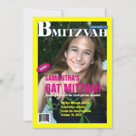 Bat Mitzvah Magazine Uitnodiging - Geel Roze