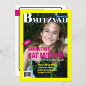 Bat Mitzvah Magazine Uitnodiging - Geel Roze (Voorkant / Achterkant)