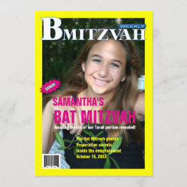 Bat Mitzvah Magazine Uitnodiging - Geel Roze