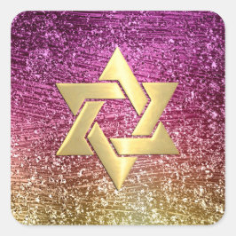 Bat Mitzvah Magenta Roze en Gouden Glitter Vierkante Sticker
