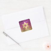 Bat Mitzvah Magenta Roze en Gouden Glitter Vierkante Sticker (Envelop)