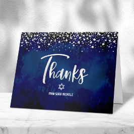 Bat Mitzvah Marine Zilver Glitter Folie Moderne Sc Bedankkaart