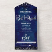 Bat Mitzvah Marine Zilver Glitter Script Modern Ve All In One Uitnodiging (Binnen)