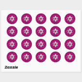 Bat Mitzvah Metallic Embossed Kijk Damask Magenta Ronde Sticker (Vel)
