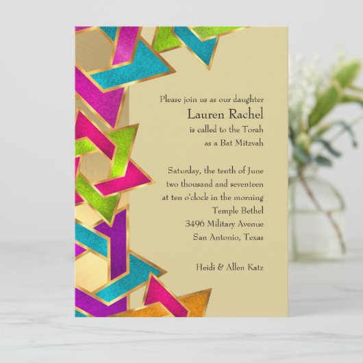 Bat Mitzvah Metallic look Star van David Kaart (Staand voorkant)