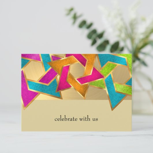 Bat Mitzvah Metallic look Star van David Kaart (Staand voorkant)