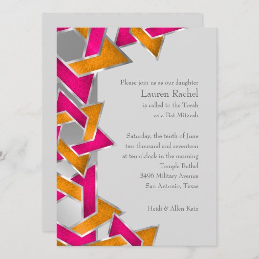 Bat Mitzvah Metallic look Star van David Kaart (Voorkant / Achterkant)